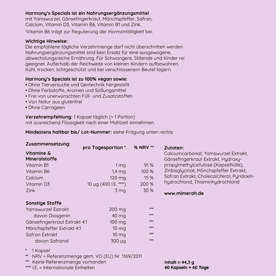 Inhaltsstoffe-nahrungsergaenzungsmittel-frauen-harmonys-specials-mimerah